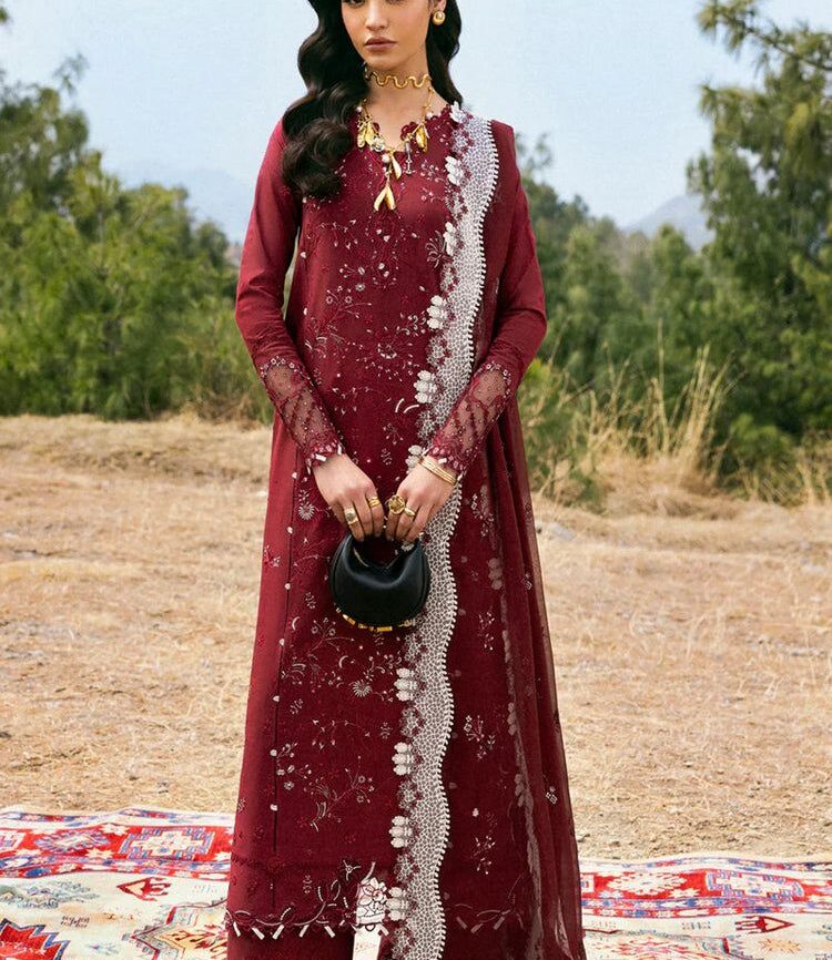 3PC LAWN EMBROIDERED SHIRT WITH KHAADI NET EMBROIDERED DUPATTA AND EMB TROUSER-BIC-4695