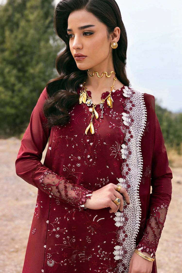 3PC LAWN EMBROIDERED SHIRT WITH KHAADI NET EMBROIDERED DUPATTA AND EMB TROUSER-BIC-4695 - Image 3