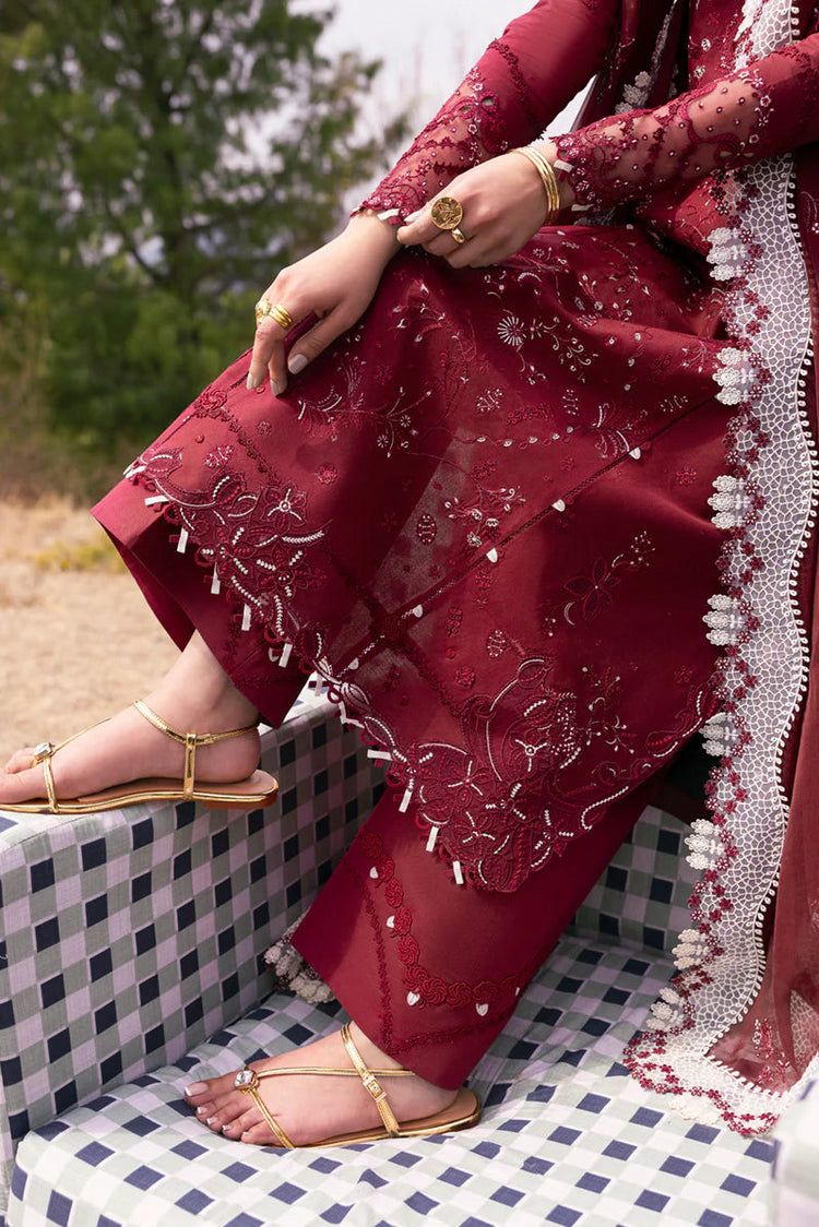 3PC LAWN EMBROIDERED SHIRT WITH KHAADI NET EMBROIDERED DUPATTA AND EMB TROUSER-BIC-4695 - Image 7