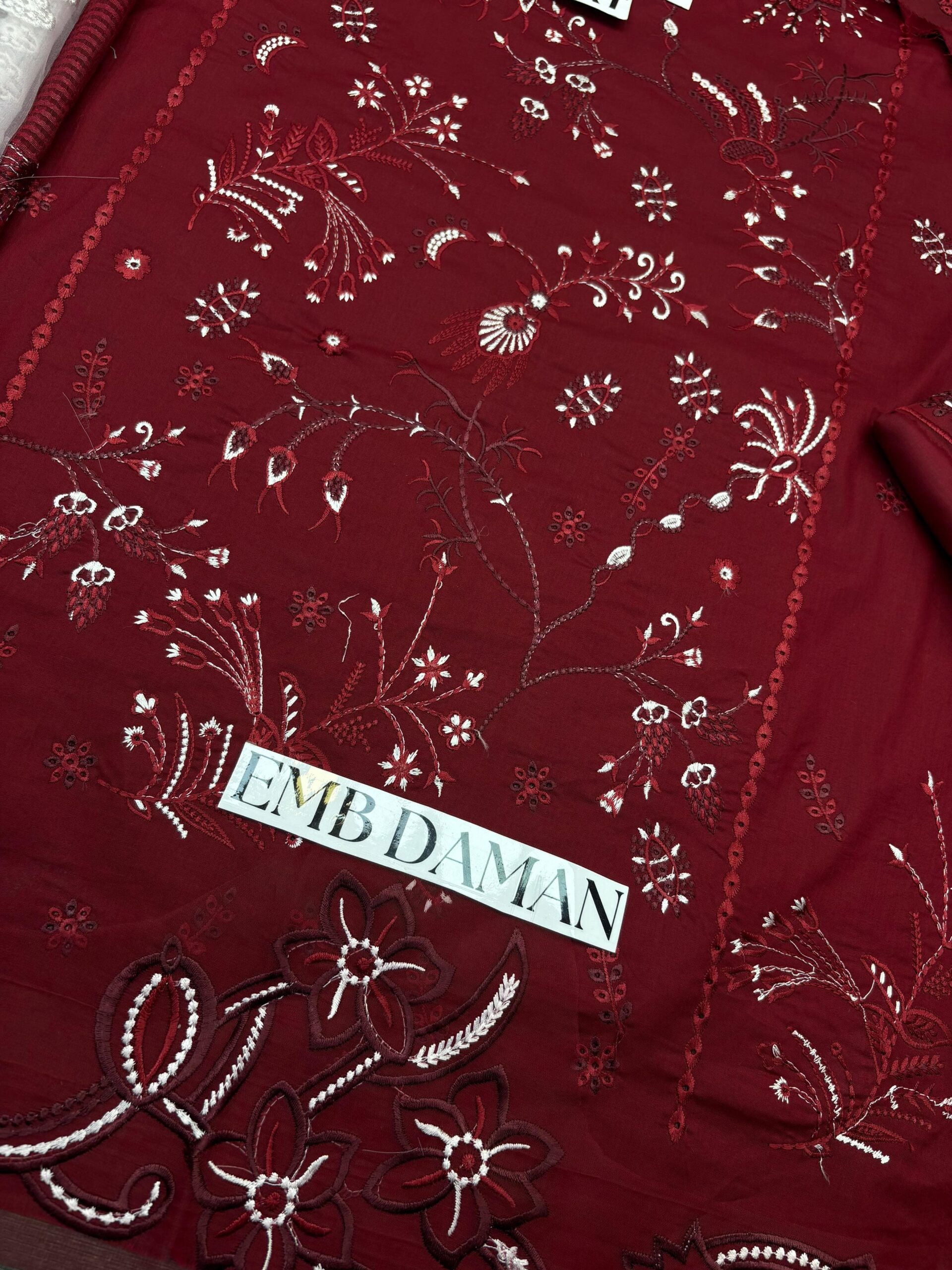 3PC LAWN EMBROIDERED SHIRT WITH KHAADI NET EMBROIDERED DUPATTA AND EMB TROUSER-BIC-4695 - Image 5